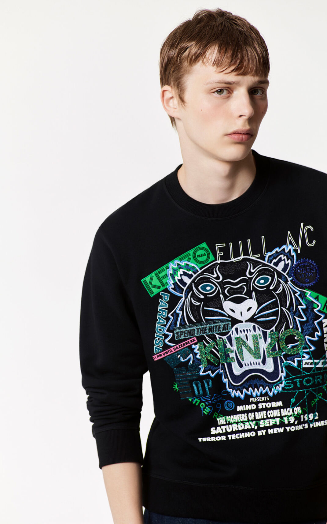 Kenzo Tiger x Flyer Sweatshirt Erkek Siyah | 9065-ZKGTM